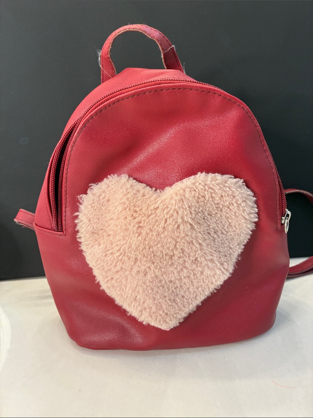 Women's Red Backpack with Pink Heart Accent